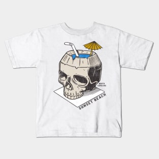 Sunset Beach, NC Summertime Vacationing Skull Drink Kids T-Shirt